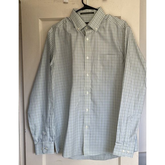 Eddie Bauer Button Down Shirt Mens Medium LS Cotton Green/Blue Checked - Picture 10 of 10